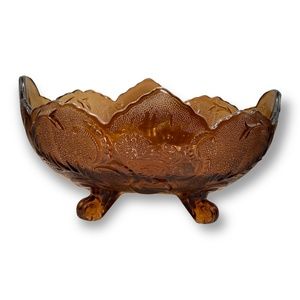 Vintage Jeanette Glass Brown Lombardi Oval Centerpiece Bowl Footed Dish